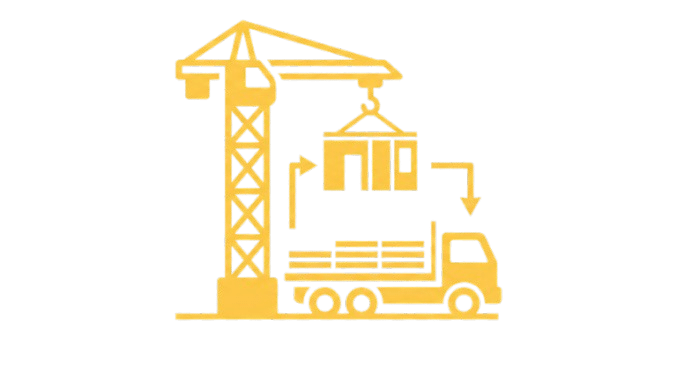 Ikonka przedstawiająca proces logistyczny składania elementów prefabrykowanych